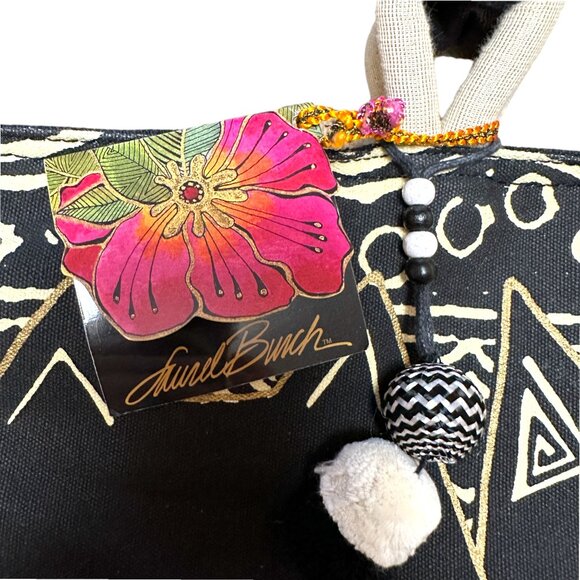 Laurel Burch Sun 'N Sand Extra Large Canvas Tote Top Zipped | Book Tote Bag Cats - Picture 4 of 15